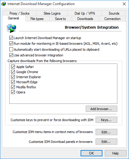 IDM Capture downloads from browsers